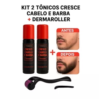 Kit Dermaroller+2Tônicos Ativador de Crescimento Capilar Preenche e Fortalece Barba Dermabel