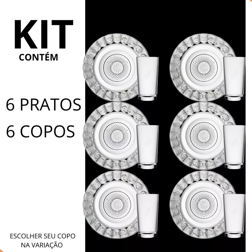 Jogo De Pratos Fundos E Copos 12 Peças Aparelho De Jantar Em Vidro