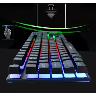 Teclado Gamer com Fio USB Semi Mecânico Preto Led RGB Abnt2 Qwerty Português Rainbow Ergonômico