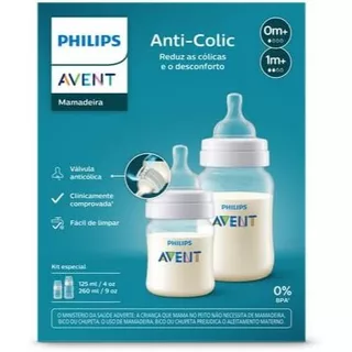 1 Kit c/ 2 Mamadeiras Philips Avent Anti-colic 125ml + 260ml, Transparente, SCY119/05 em Oferta na Shopee