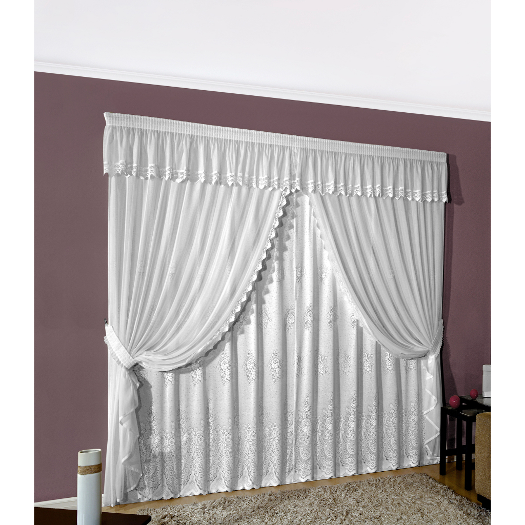 Cortina de Voil com Forro de Renda para Trilho | Shopee Brasil