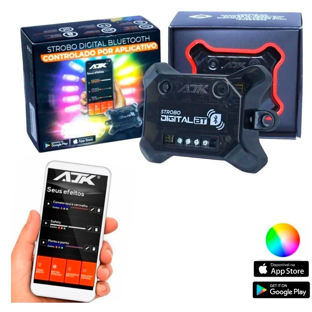 Kit Strobo Digital Rgb Bluetooth 02 Faróis 3w + Central Ajk | Shopee Brasil