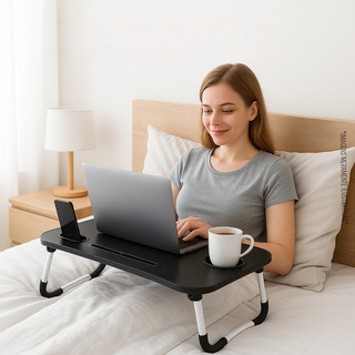 Mesa Dobrável Portátil Para Notebook Home Office Cama MDF Preta