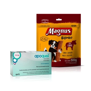 Kit Apoquel 5,4mg 20 Comprimidos Zoetis + Magnus Bifinhos Sabor Carne 500g em Oferta na Shopee