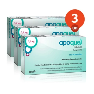 Kit 3 Apoquel 3,6mg 20 Comprimidos Dermatológico para Cães Zoetis em Oferta na Shopee