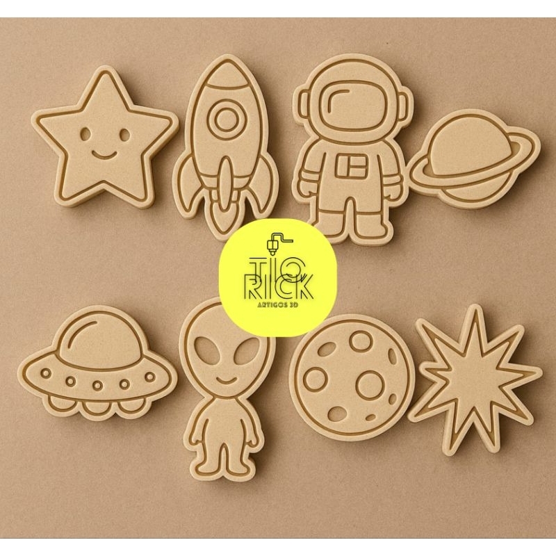kit 8 peças cortador e marcador tema espaço para biscoitos, 