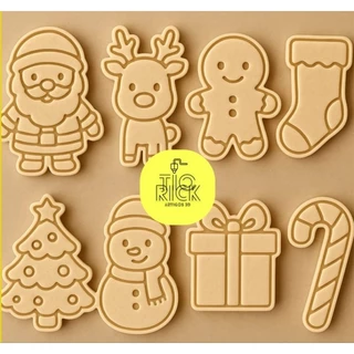 kit com 8 peças de cortador e marcador de biscoitos de natal/papai noel/arvore de natal