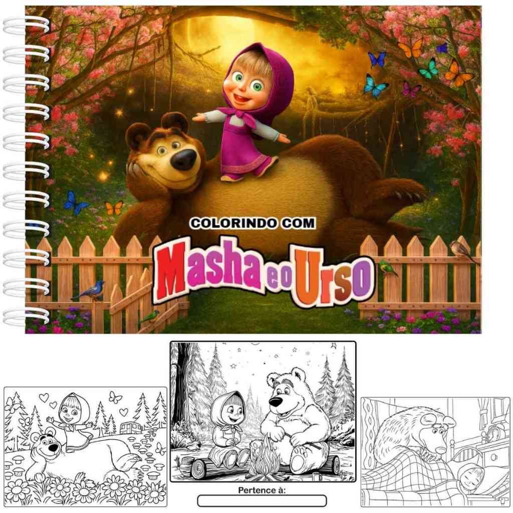 Livro de Colorir Masha e o Urso Capa Dura 50 Folhas 180g Holográfico ...