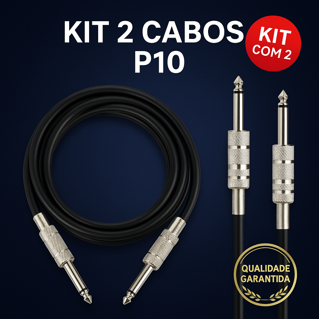 Kit 2 Cabos P10 Profissional 3 Metros Blindado Guitarra Violão Pontas ...