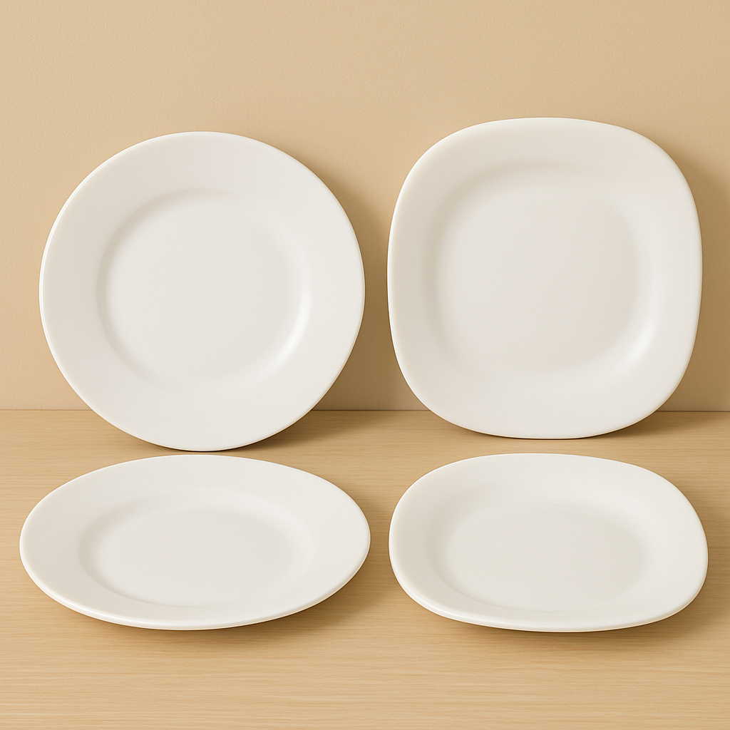 Conjunto Pratos de Sobremesa Quadrado e Redondo Branco Esmaltado Vidro ...