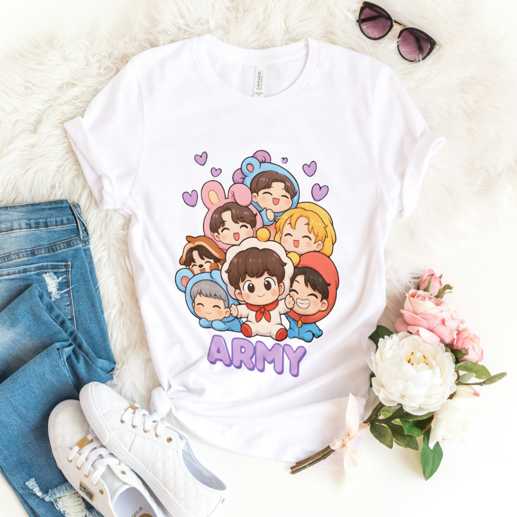 Camiseta BTS Chibi BT21 | K-Pop ARMY Edition – Do 12 ao XGG