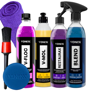 Kit Lavagem Shampoo Tira Barro V-Mol Cera Blend Restaurax Shampoo Neutro V-Floc e Acessório
