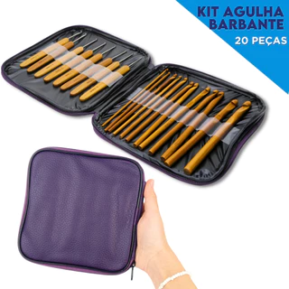 Kit Agulha Crochê Barbante 20 Peças em Bambu com Estojo Portátil Organizador Completo - NY