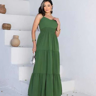 Vestido Longo Verão Elastex nas Costas - Conforto Elegante Ideal Passeio e Verão. em Oferta na Shopee