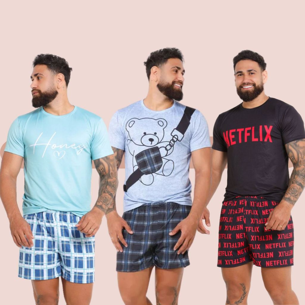 Pijama Curto Masculino Netflix – Divertido, Leve e Estiloso em Oferta na Shopee