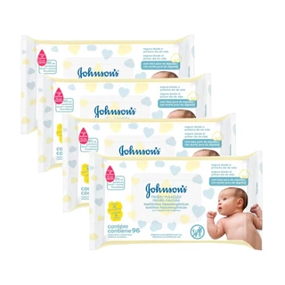 kit 4 Lenços Umedecidos JOHNSON'S® Baby Recém Nascido, 48 unidades-Total 192 unidades-