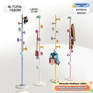 Cabideiro de Chão em Metal 168cm com Ganchos – Suporte para Roupas e Bolsas para Quarto e Hall