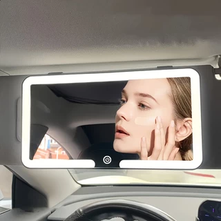 Espelho com led para carro para maquiagem recarregável retrovisor visor com luz 3 tonalidades