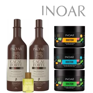 Kit Inoar Cacau Forte Shampoo 1l + Condicionador 800ml+ kit Doctor nutriçao,reconstruçao e hidrataçao 250G+ oleo argan
