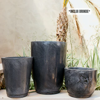 Kit 3 Vasos Polietileno Liso Decorativo Jardim Moderno