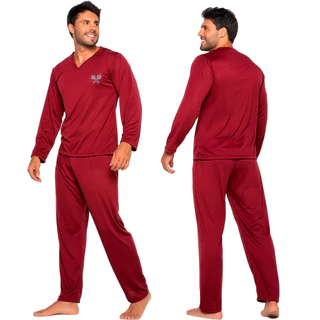 Pijama Masculino Manga Longa Conforto Traje de Dormir Inverno Elegante Liso em Oferta na Shopee
