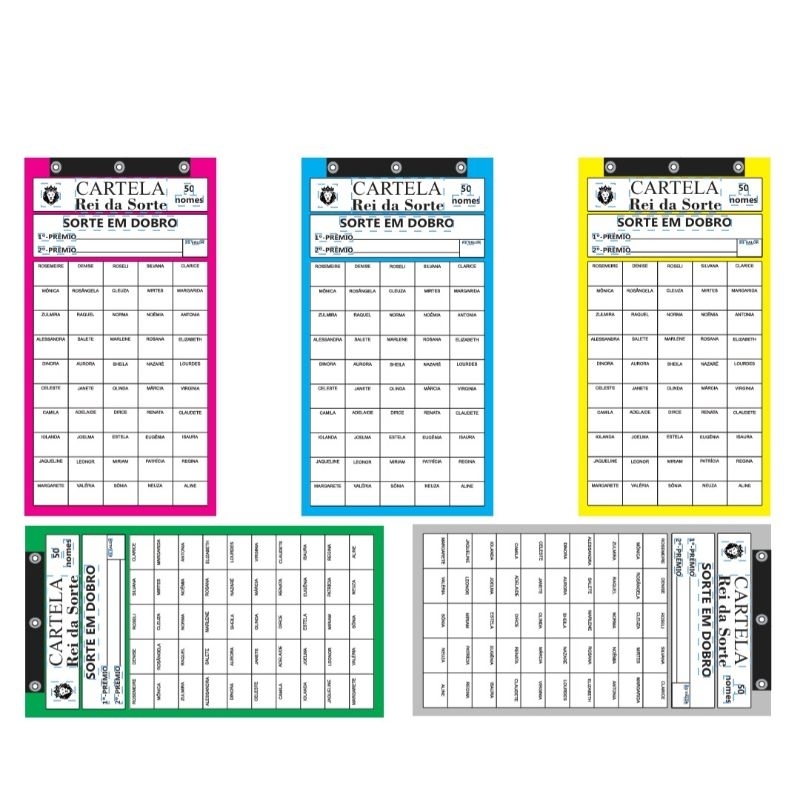 10 Cartelas de Rifa 50 Nomes 2 Ganhadores ( 5 Cores ) REI | Shopee Brasil
