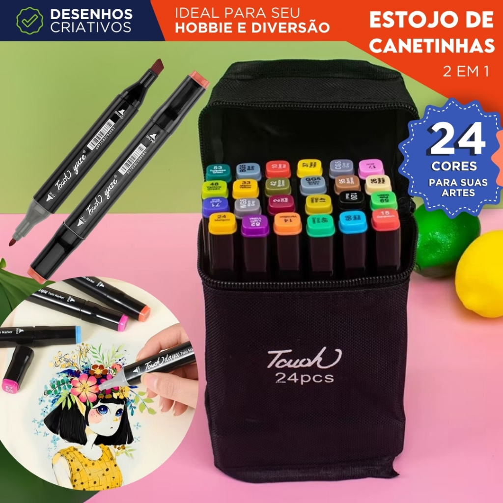 Canetas Marcadoras Ponta Dupla Touch 120 Cores com Estojo