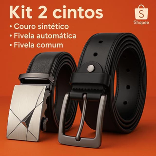 Kit 2 Cinto Masculino Social em Couro Sintético com Fivela / Automática