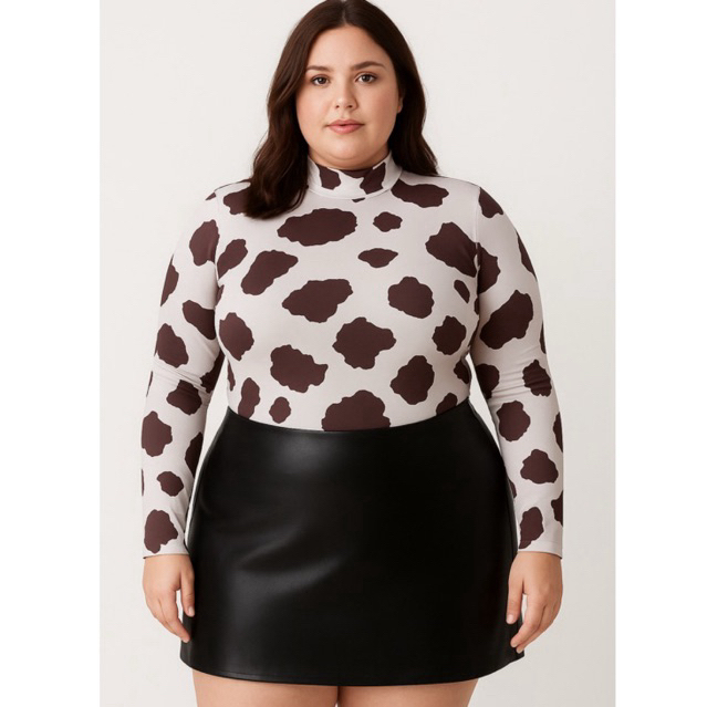Body Plus Size Tule Malhado Vaca e Oça (Opção com Top) Country Casual Boho