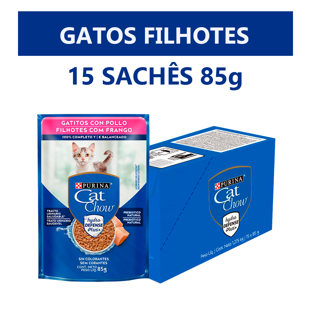 Sache Cat Chow Ração úmida para Gatos Filhotes sabor Frango Caixa com ...