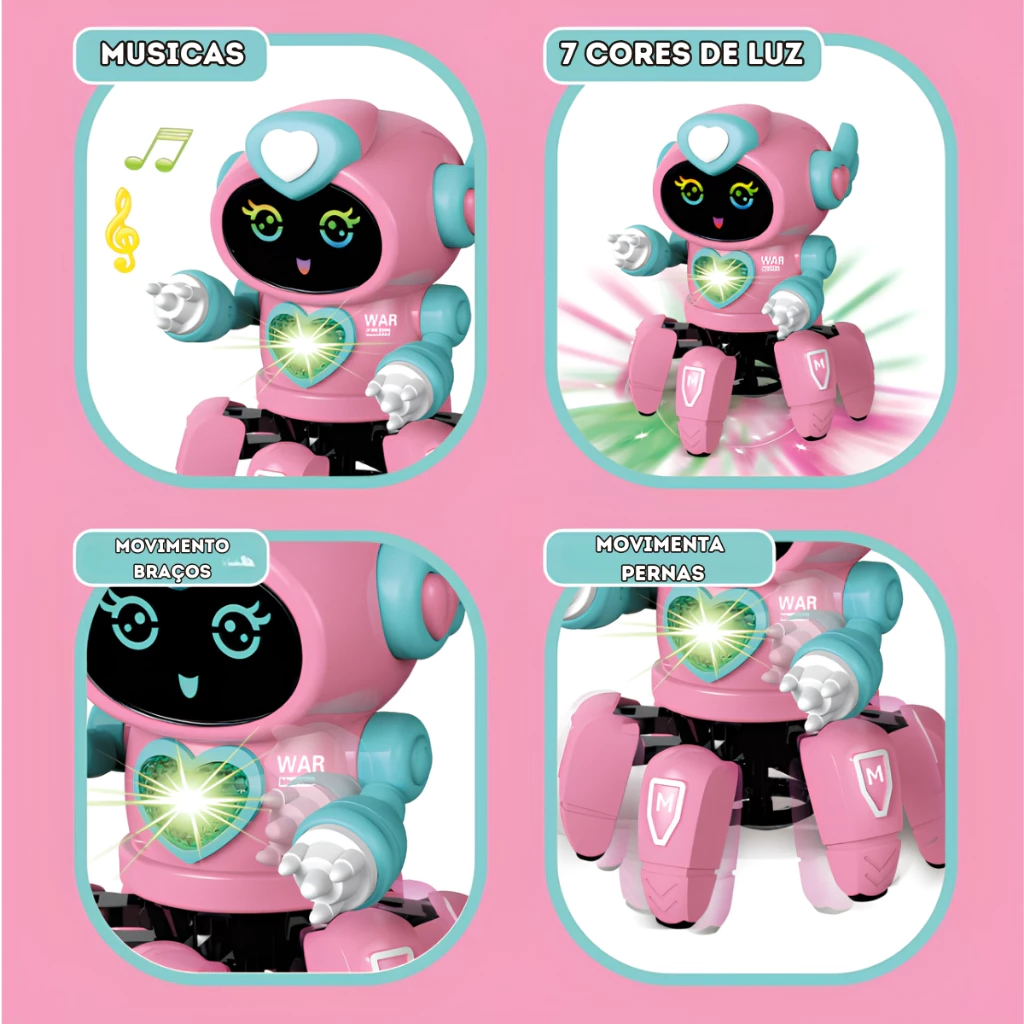 Imagem do produto Robô Lady Face Digital Aranha Dançante Som Luz Brinquedo Menina Menino Presente Dia das Crianças 5