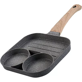 Frigideira Multifuncional 3 Buracos Para o Preparo De Ovos Hambúrguer Panela Antiaderente Com Alça em Oferta na Shopee
