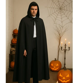 Capa Preta Com Capuz Grande Adulto Fantasia Halloween Luxo