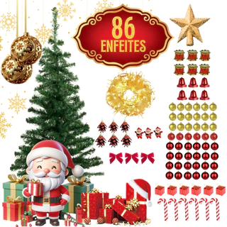 Árvore De Natal Pinheiro 120cm Decorada + 86 Enfeites E Pisca Pisca Completa Linha Premium
