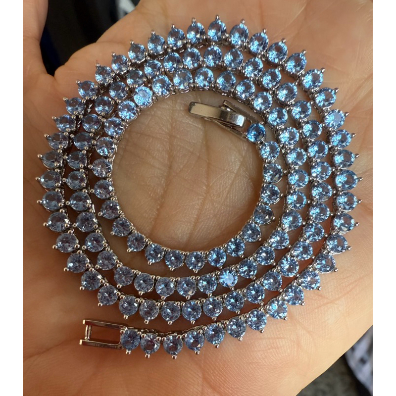 Colar riviera 3 pontas azul pedras em zirconias de 3mm . | Shopee Brasil