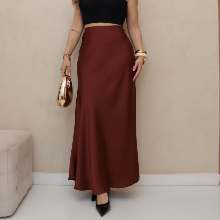 Saia de Cetim Longa Elegante (L6201) | Shopee Brasil