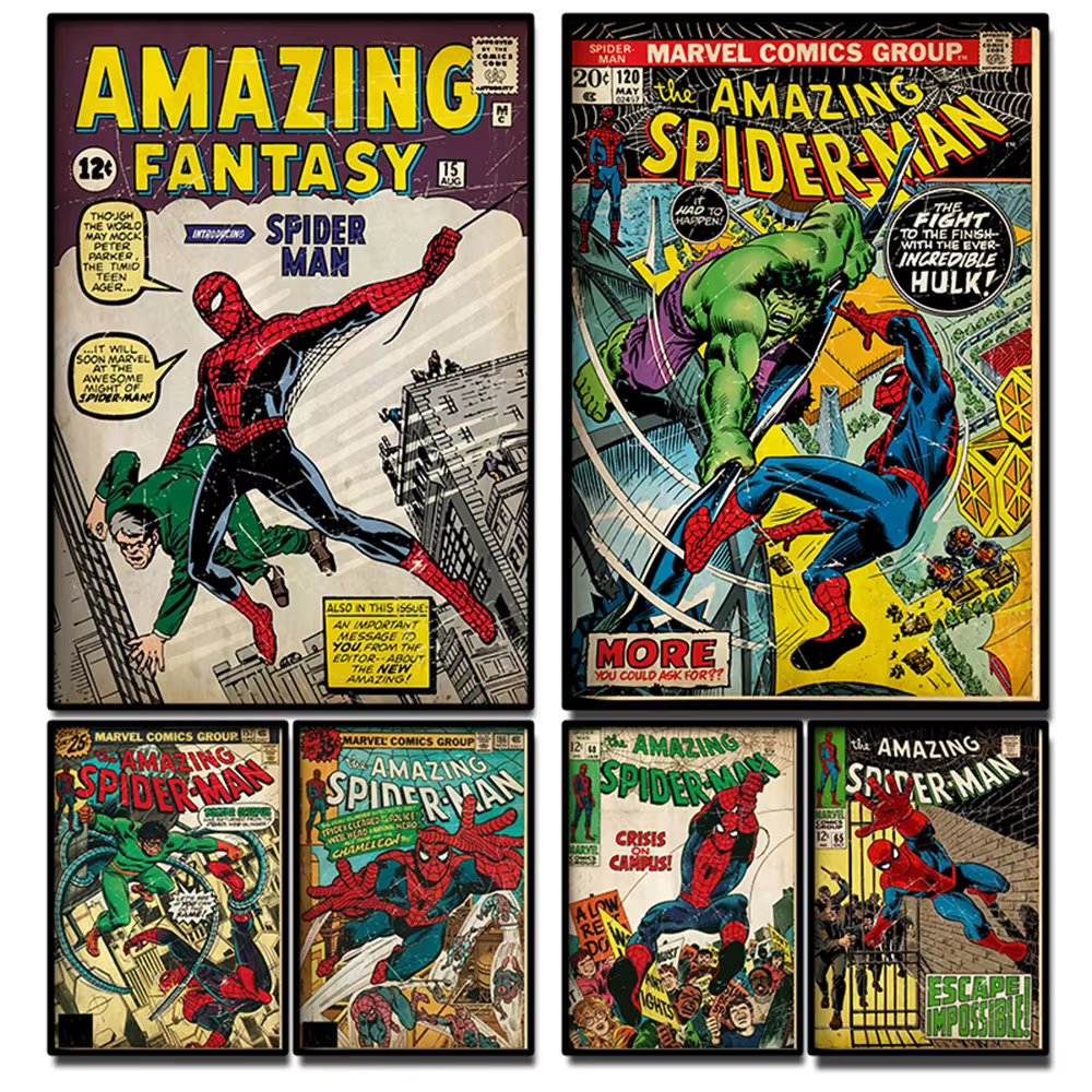 Quadro Marvel Vintage – Poster Homem-Aranha Retro para Parede de Sala, Quarto ou Escritório Geek