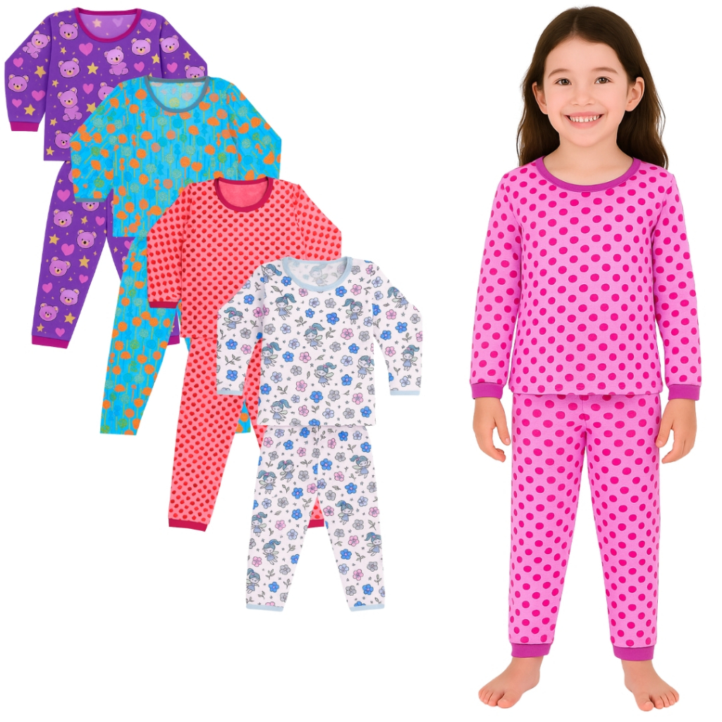 Kit 6 Peças de Pijama para Meninas – 3 Calças + 3 Blusas Manga Longa Conforto e Estilo em Oferta na Shopee