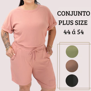 Conjunto Feminino Plus Size Blusa e Bermuda GG ao G2