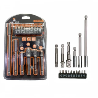 Kit Adaptador Extensor Bits e Soquetes Para Parafusadeira16 Pecas - Fenda e Fhilips