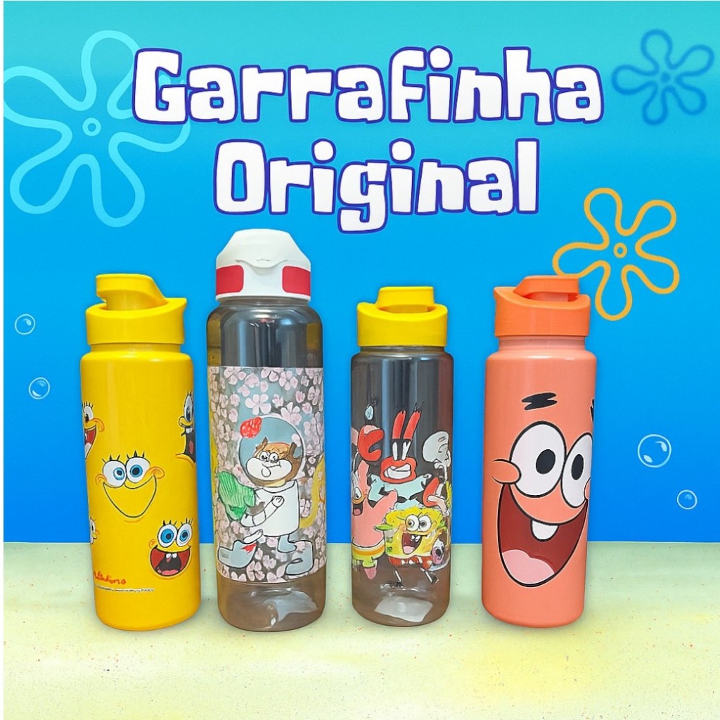 Squeeze Garrafinha Bob Esponja Patrick Sandy Tampa Rosca Anti-Vazamento ...