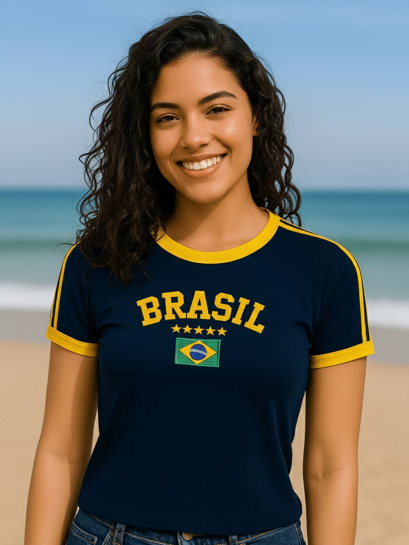 Camisa femininaBabyLook nas costas