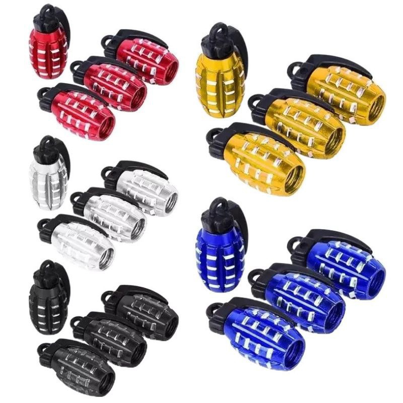 Tampa de válvula de pneu carro moto bike em formato granadinha carro moto bicicleta Pneu Vermelha Preta Dourada Prata