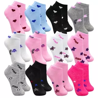 Kit Ate 12 Pares De Meia Feminina Estampada Cano Curto Soquete Cores Variados 35 ao 40