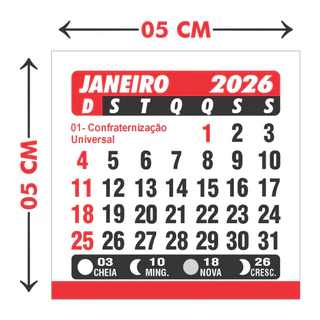 200 MINI CALENDÁRIO 2026 PARA ÍMÃ DE GELADEIRA BLOCO REFIL 5 X 5 CM LEMBRANCINHA, PESONALIZADO, FESTA, FOTO, DELIVERY