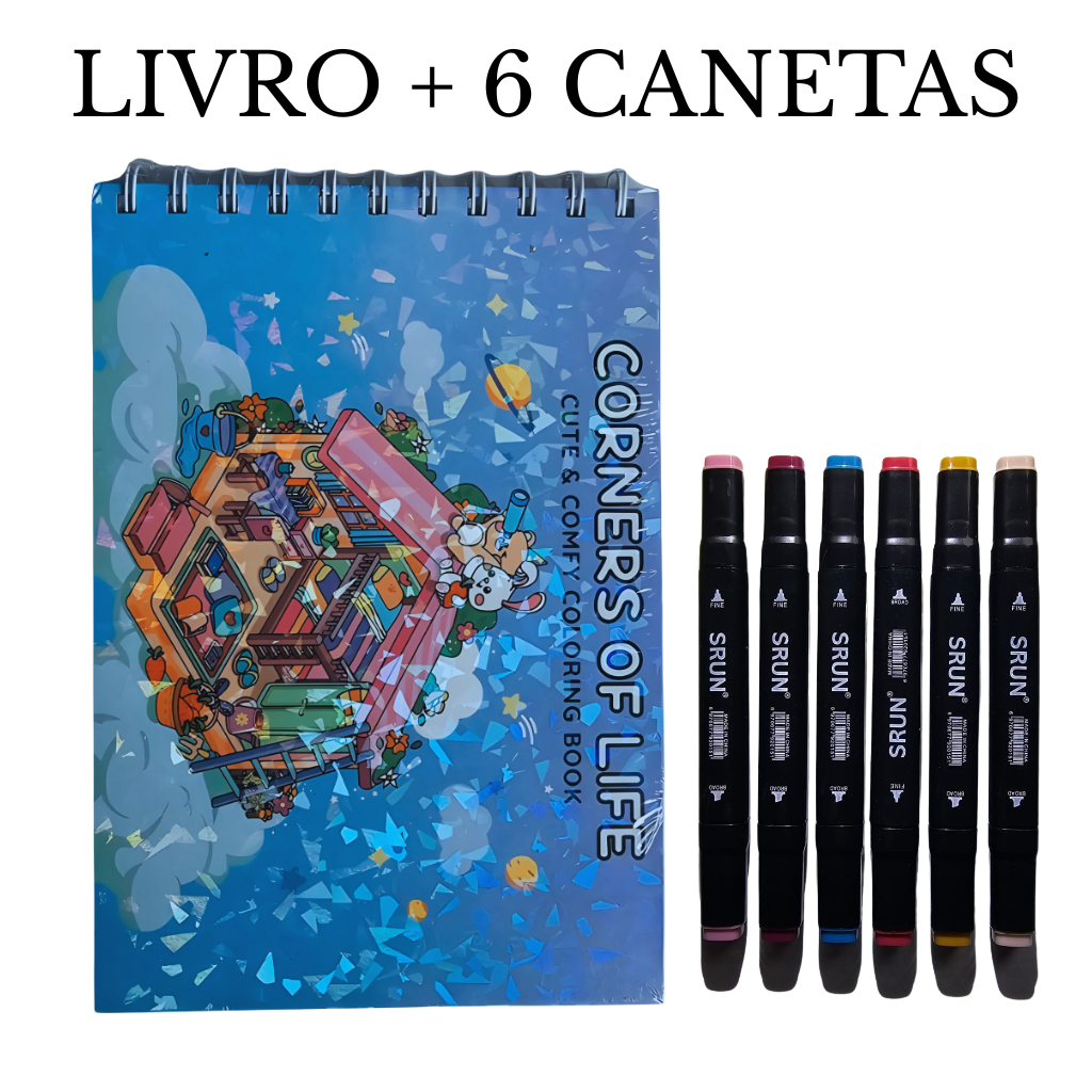 Kit 6 Canetas + Livro de Colorir para Adultos e Crianças – A5 Capa Dura ...