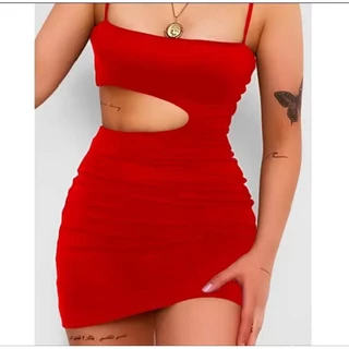 Vestido feminino curto gringo alcinha assimétrico colado suplex moda verão