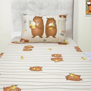 Jogo de Cama Portallar Solteiro Malha Mista (70% Algodão 30% Poliester) Capivara Joy 2 pçs Bege