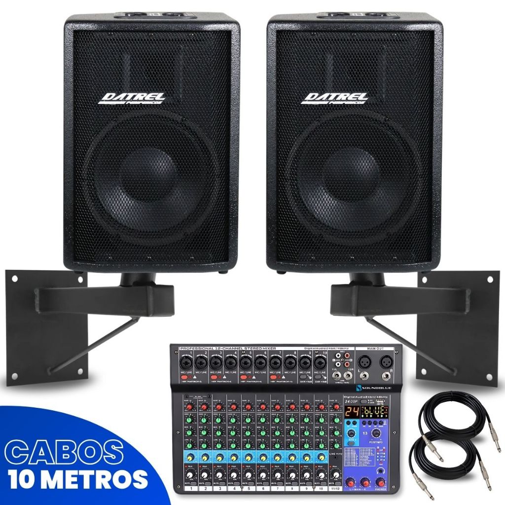 Kit 2 Caixas de Som 400W Ativa Passiva 10 + Mesa 12 Canais Profissional ...