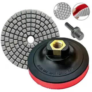 Kit Lixa Diamantada 100mm + Suporte de Velcro M14 | Para Polimento de Porcelanato Mármore e Granito Esmerilhadeira
